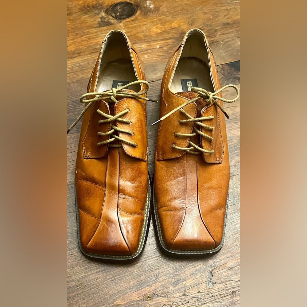 Antonio Zengara Men's Brown Leather Lace Up Square Toe Oxfords 11